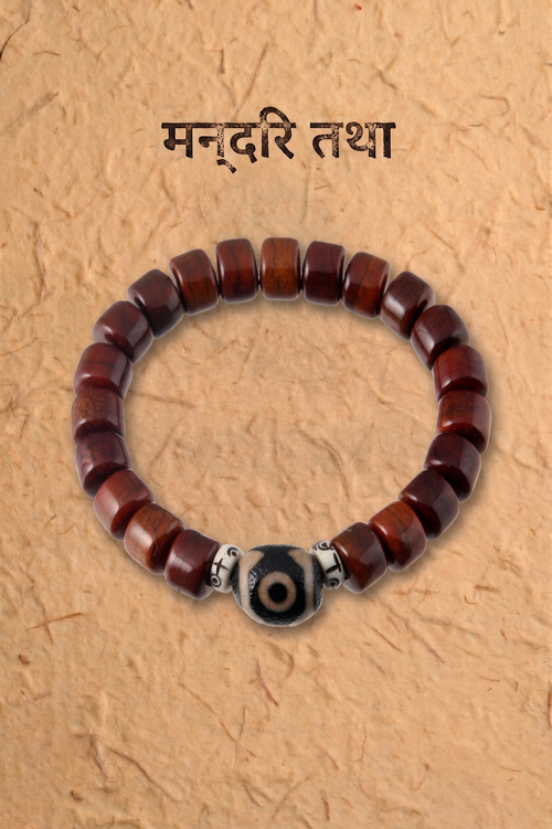 Aged Organic Bodhi & Two-Eyed Dzi Bracelet