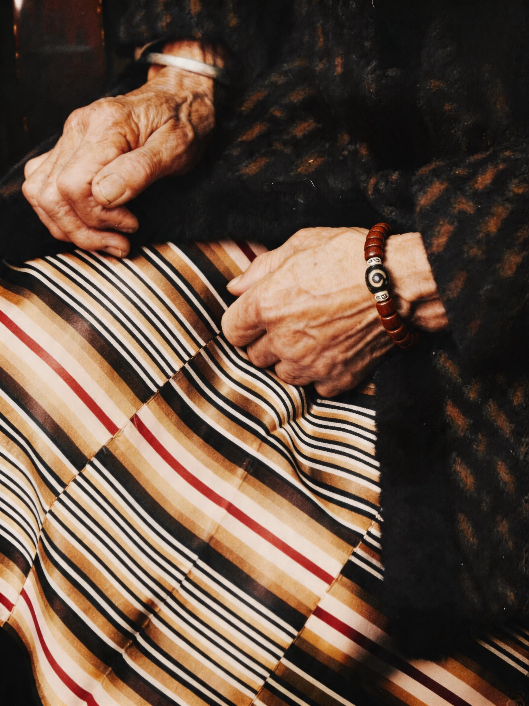 Aged Organic Bodhi & Two-Eyed Dzi Bracelet