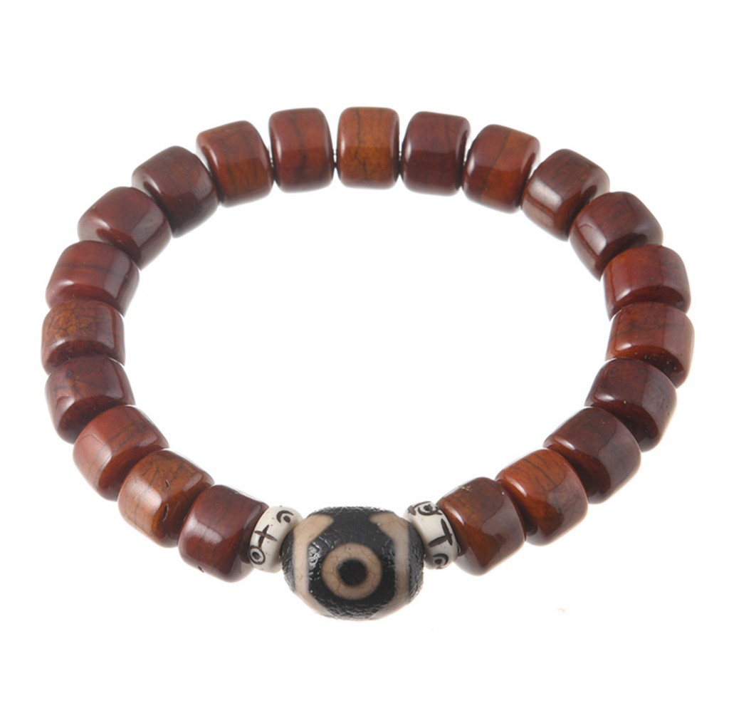 Aged Organic Bodhi & Two-Eyed Dzi Bracelet