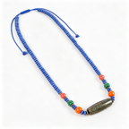 Old-Mine Dzi & Muted Blue Disc Necklace