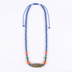 Old-Mine Dzi & Muted Blue Disc Necklace