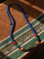 Old-Mine Dzi & Muted Blue Disc Necklace