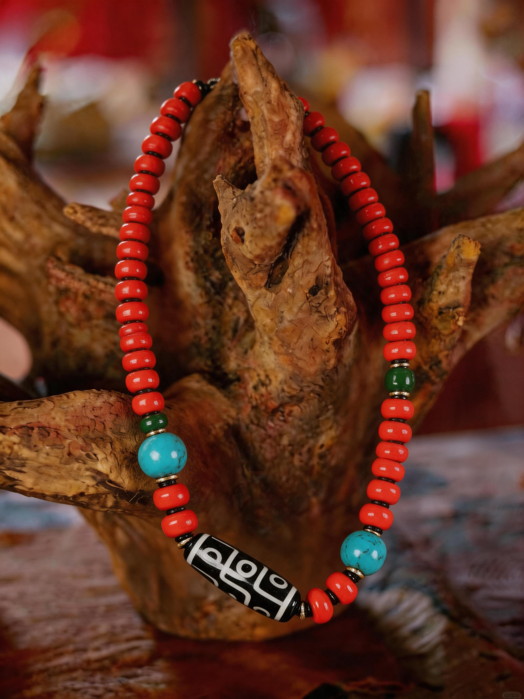 Coral-Red & Turquoise Bead Strand