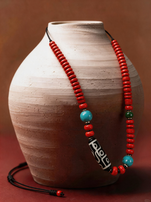 Coral-Red & Turquoise Bead Strand