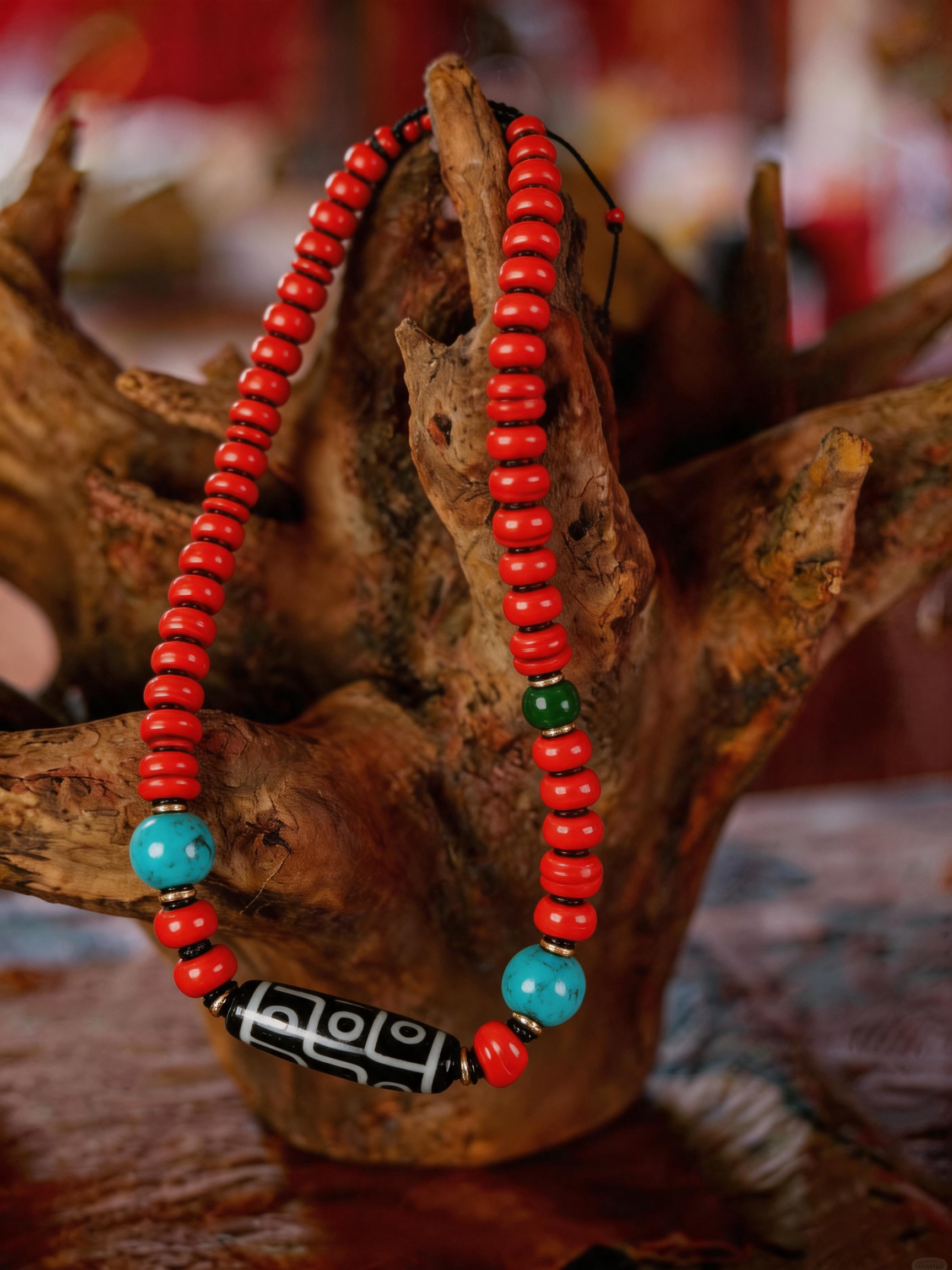 Coral-Red & Turquoise Bead Strand