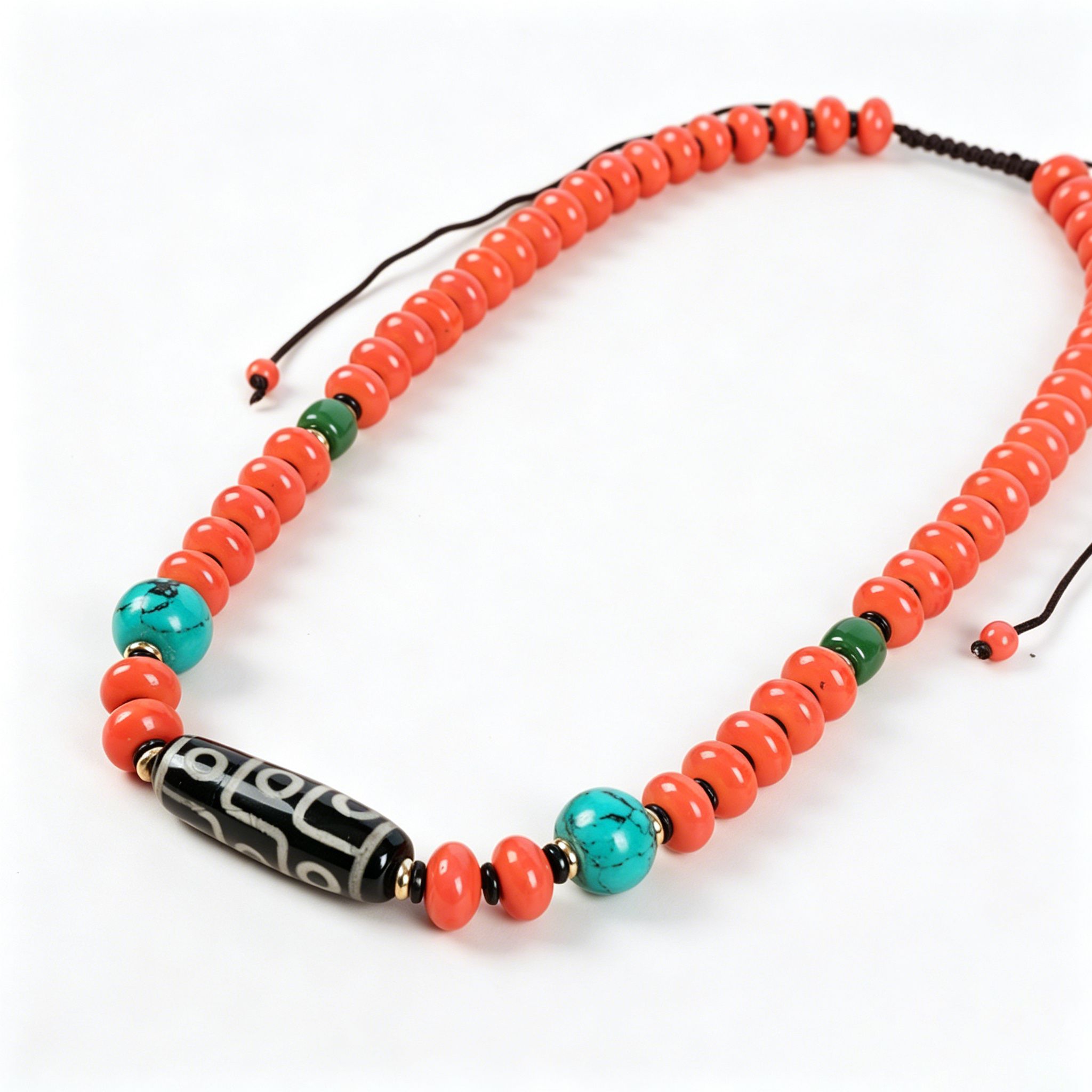 Coral-Red & Turquoise Bead Strand