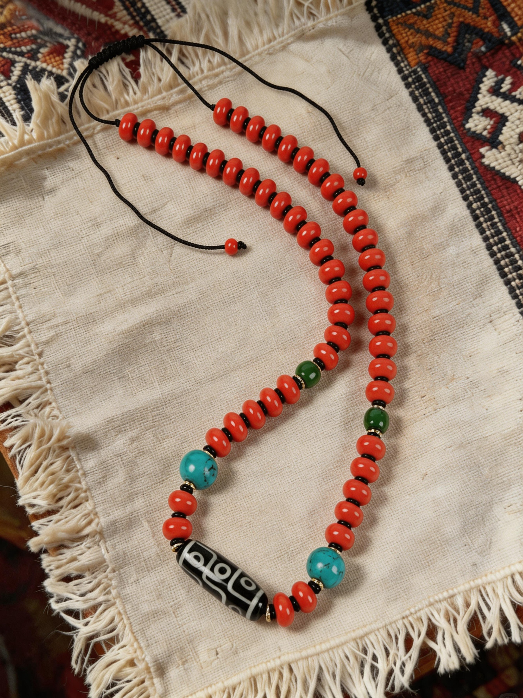Coral-Red & Turquoise Bead Strand