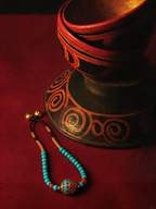 Turquoise Disc & Cloisonné Tassel Pendant