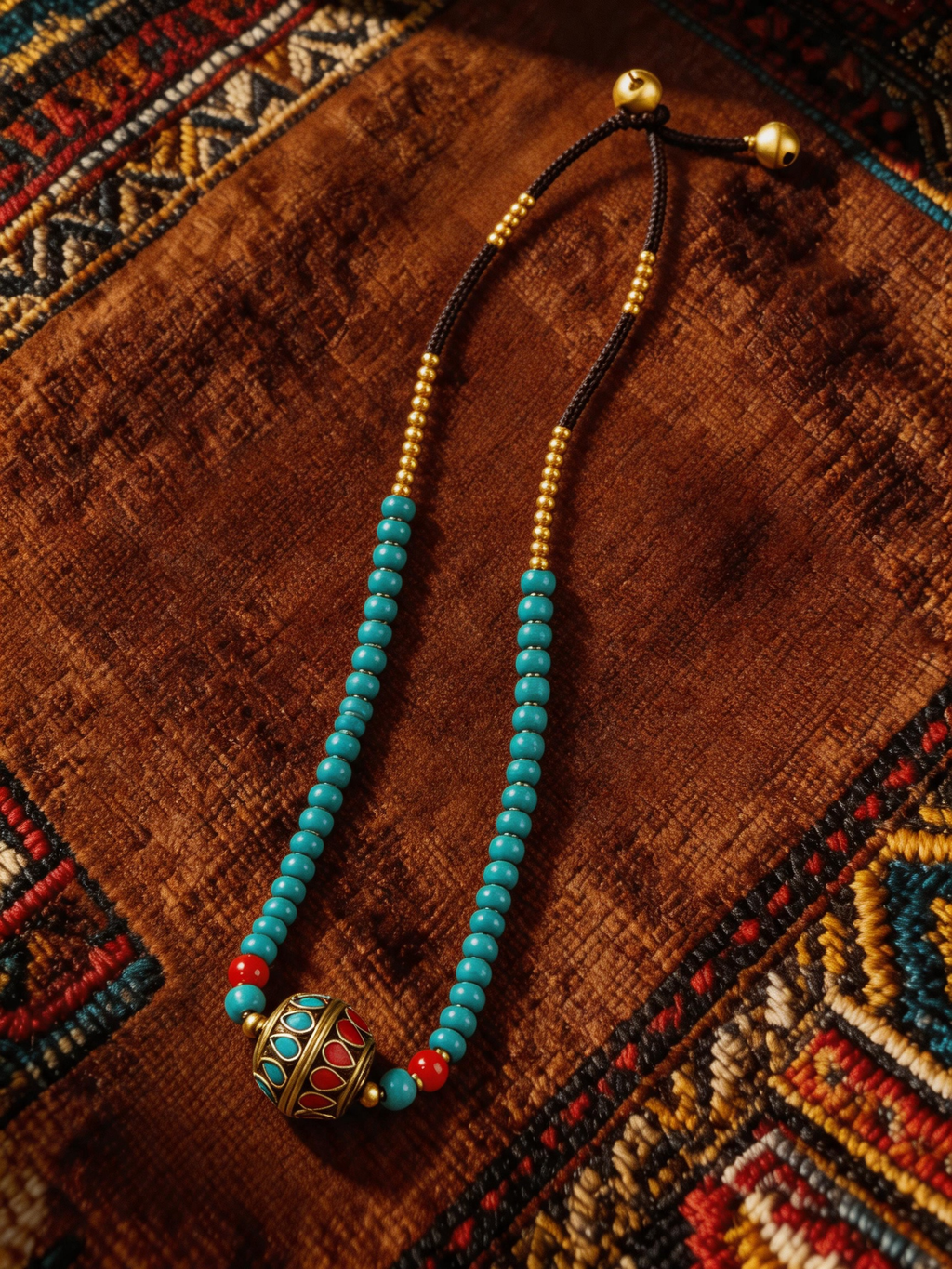 Turquoise Disc & Cloisonné Tassel Pendant