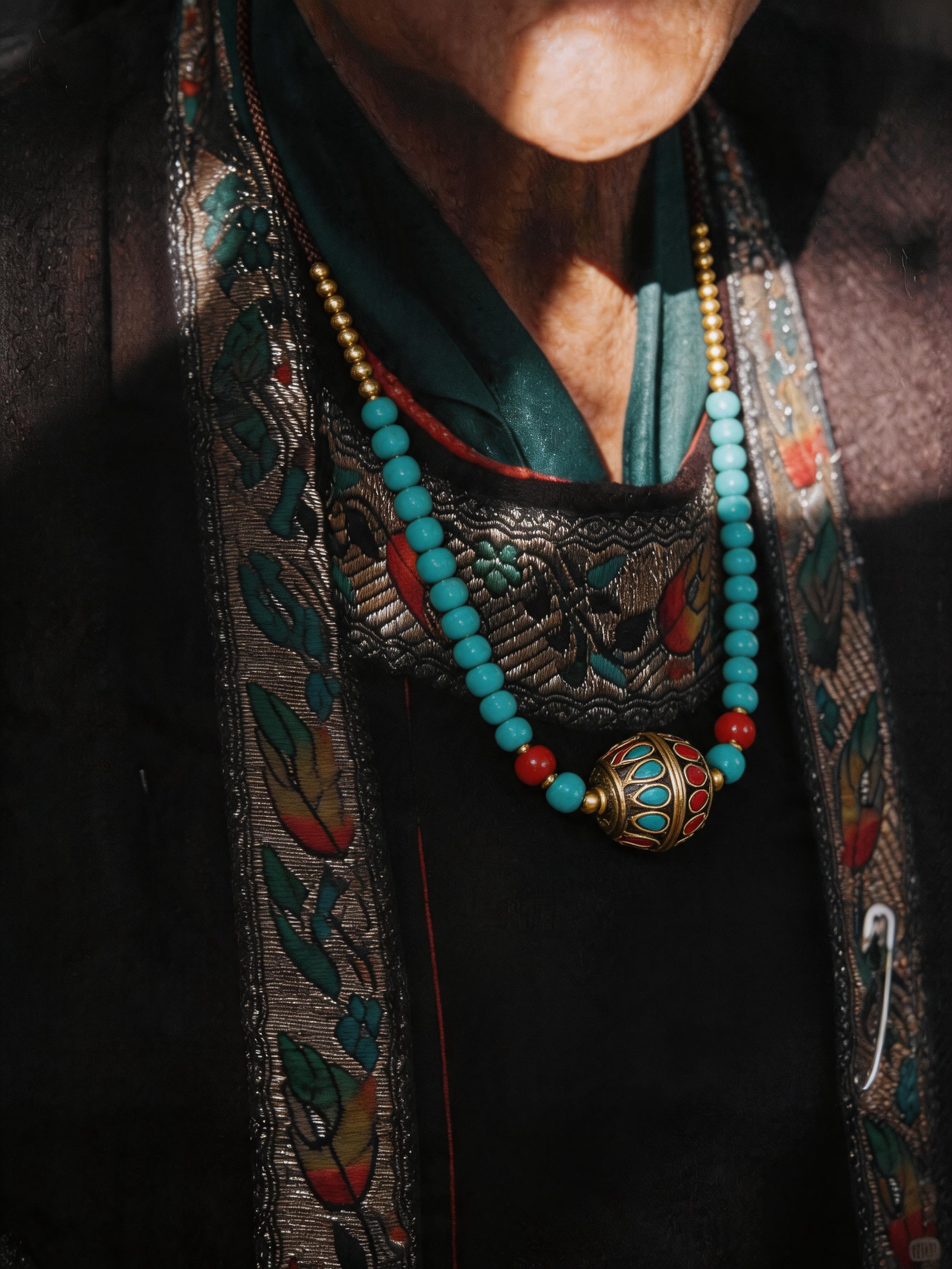 Turquoise Disc & Cloisonné Tassel Pendant