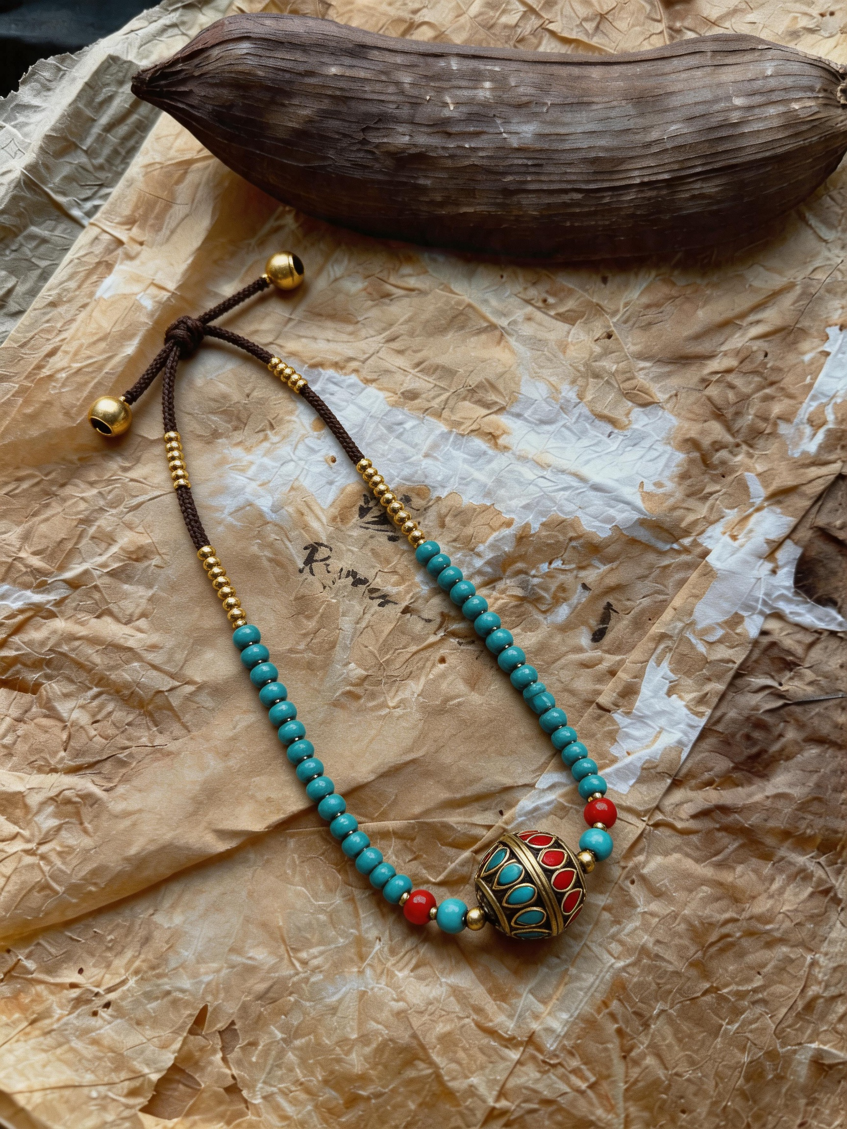 Turquoise Disc & Cloisonné Tassel Pendant