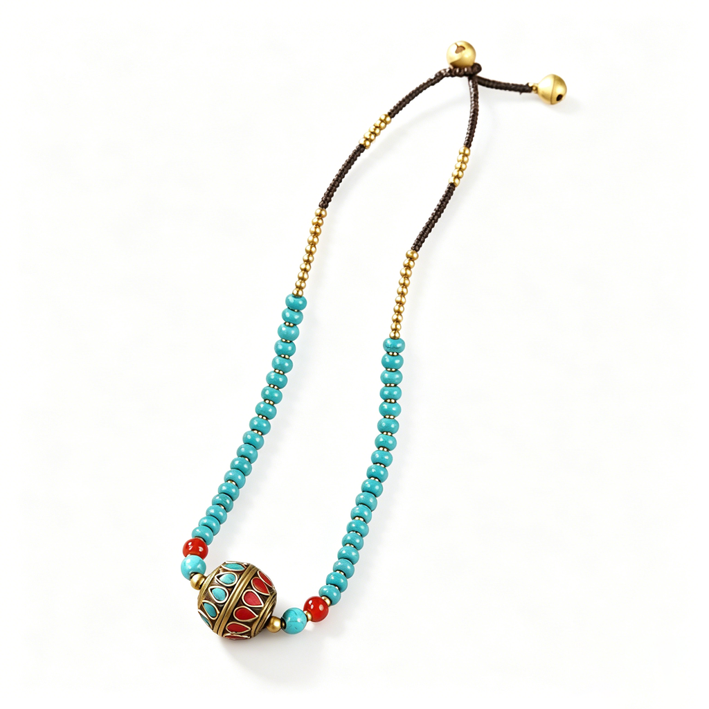 Turquoise Disc & Cloisonné Tassel Pendant