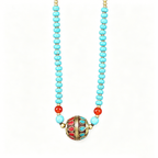 Turquoise Disc & Cloisonné Tassel Pendant