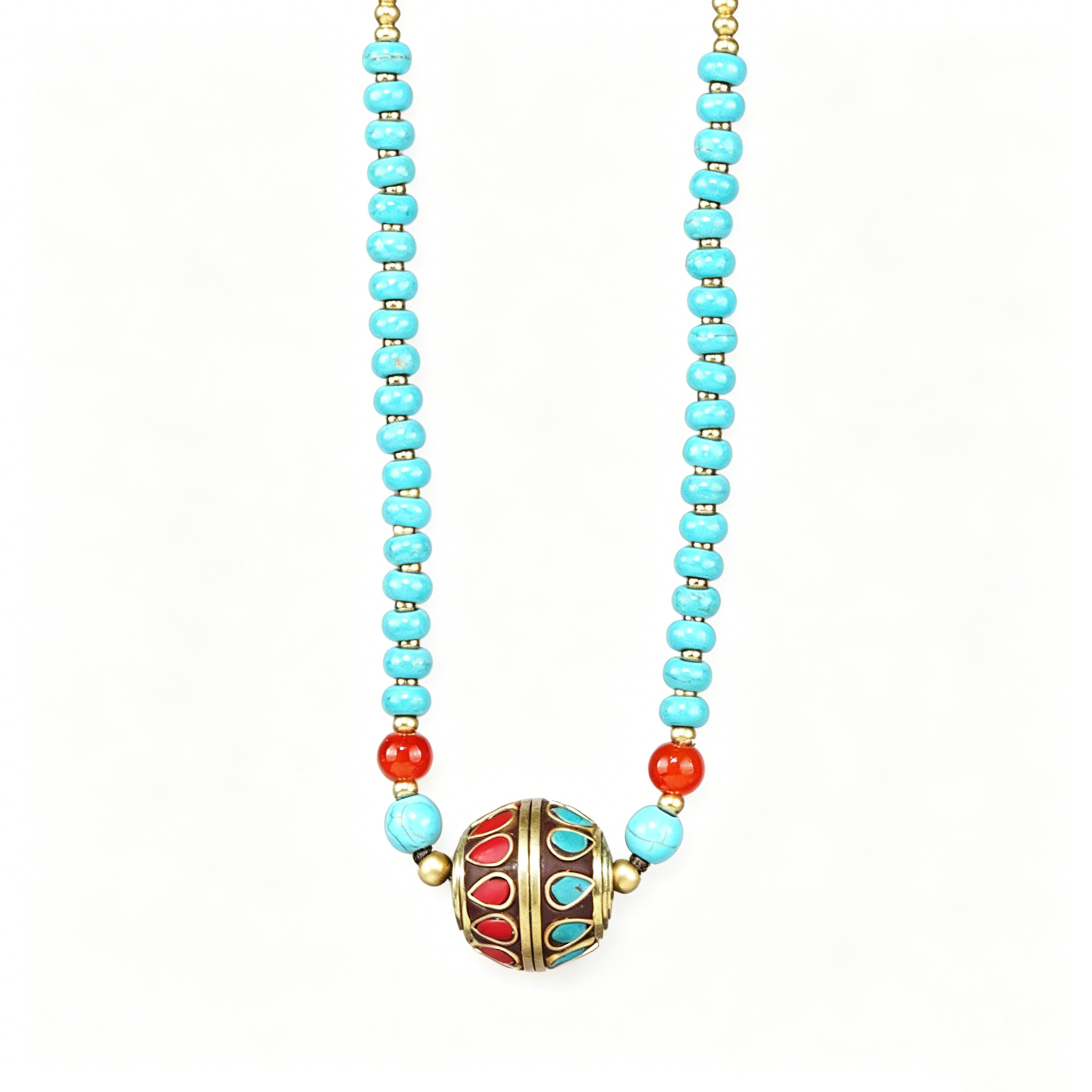Turquoise Disc & Cloisonné Tassel Pendant